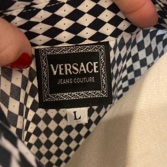 Women's Vintage Versace Diamond Checkered Button Down - Picture 11 of 14